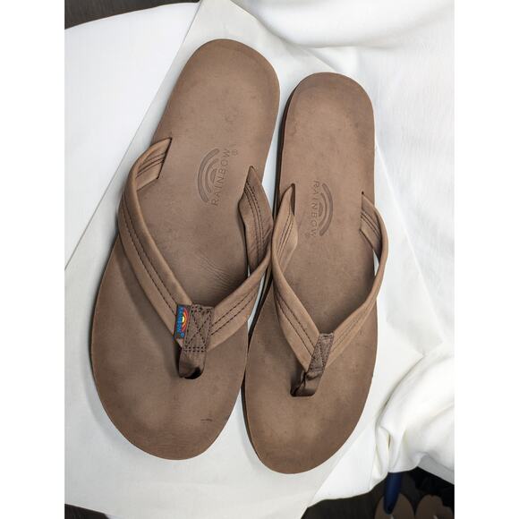 Rainbow Flip Flops Thong Sandals Mens XXL Brown Leather Surfer Beachy Resort - Picture 5 of 8